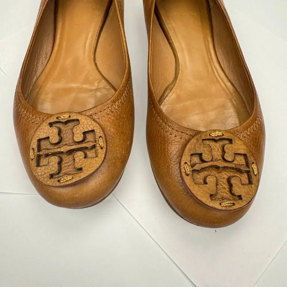 Tory Burch Minnie Travel Brown Soft Leather Lightweight Ballet Flats Shoes Sz 7M